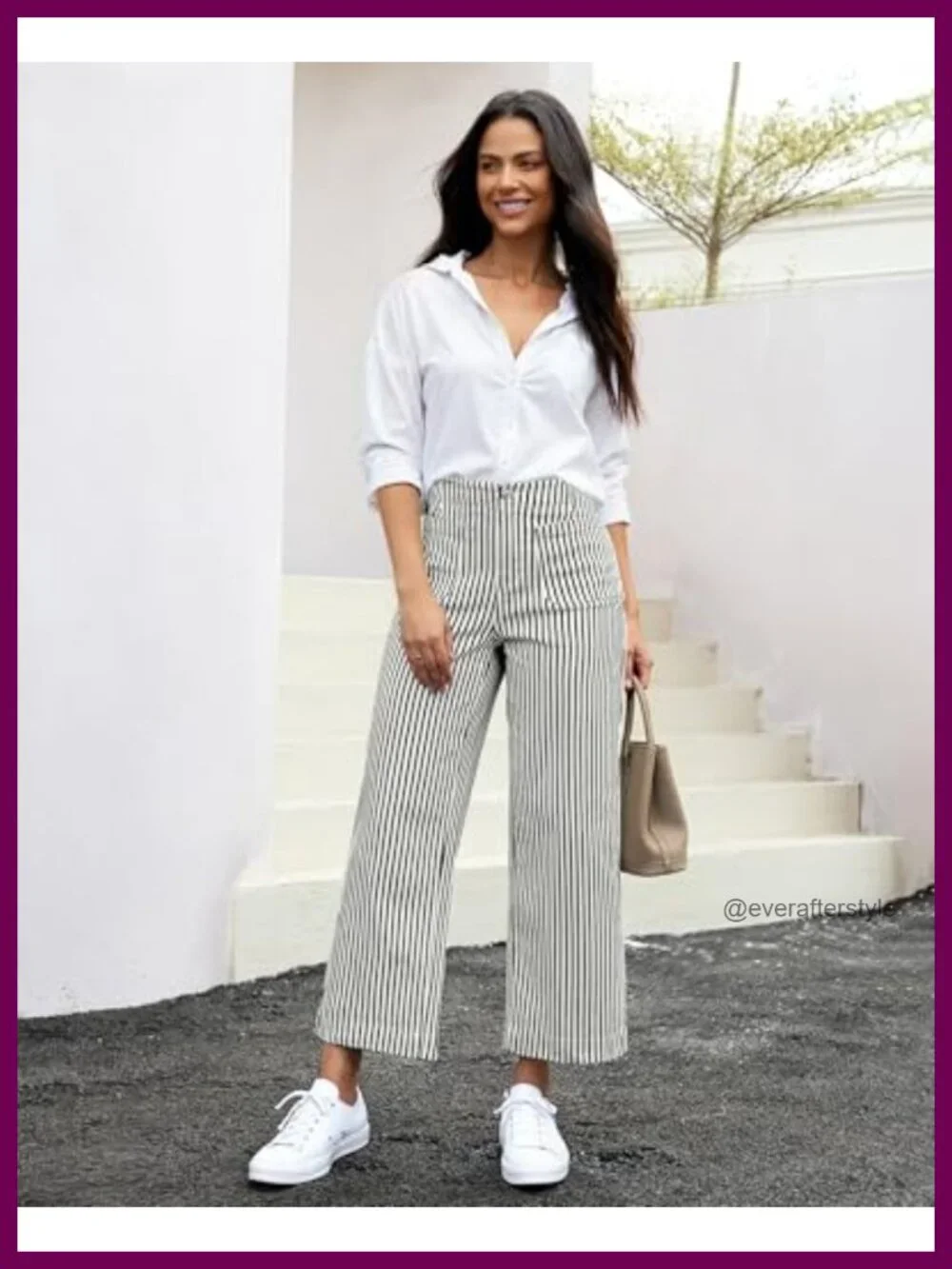 High Waisted Wide Leg Cropped Striped Stretch Denim Jeans